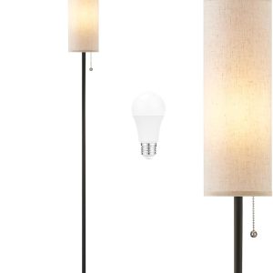 Ambimall 64'' Floor Lamp for Living Room with Bulb - Tall Lamps with Beige Lampshade & Pull Chain Switch, Pole Lamps for Bedrooms Tall, Minimalist Floor Lamp