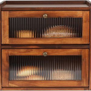 Sunhoo Bread Box for Kitchen Countertop Wooden Bread Storage Container Bin 2 Layer Breadbox Holder Large Capacity Keeper Vintage Farmhouse Food Organizer Pantry Shelf Acrylic Window (Brown)