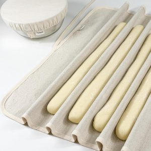 XL Bakers Couche 39x25" Linen & Cotton French Baguette Bread Proofing Cloth and 10in Reusable Bowl Cover Set